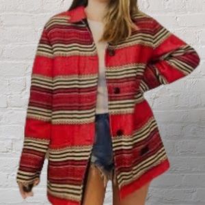 VINTAGE 90s RARE Ralph Lauren Safari Collection Red Black Cream Blanket Jacket